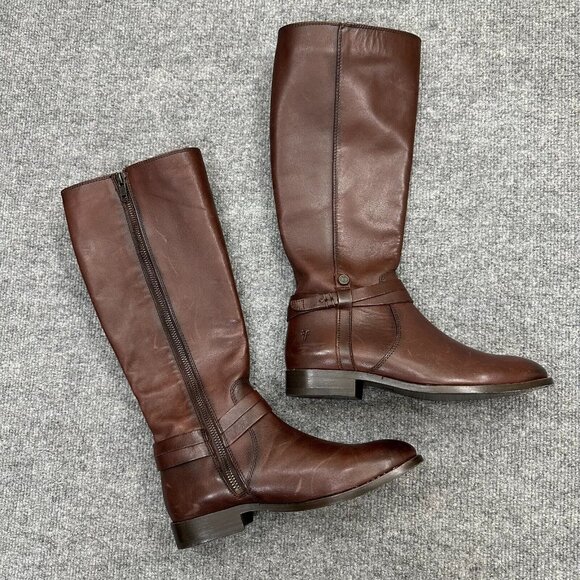 FRYE Women's Melissa Belted Tall Riding Boots FR40062 Redwood Leather Size  6B